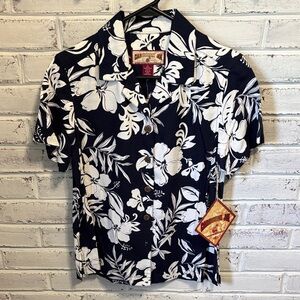 Caribbean Joe Navy and White Floral Shirt Size Small